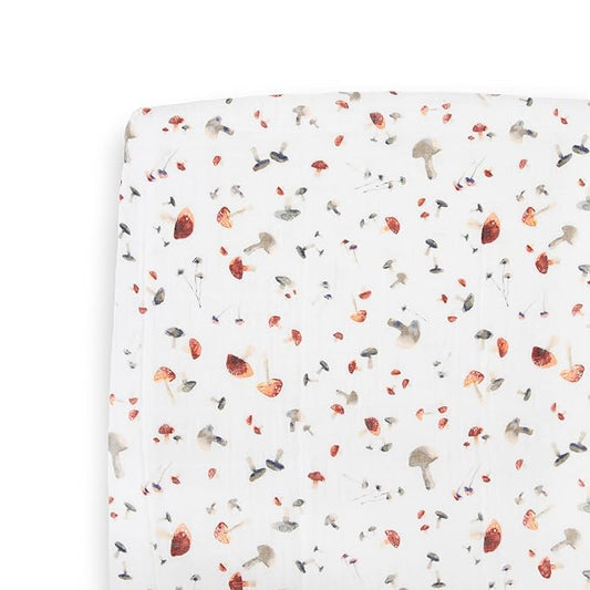 Little Unicorn Premium Crib Sheet | Breathable & Super-Soft Muslin Fabric (Mushrooms)