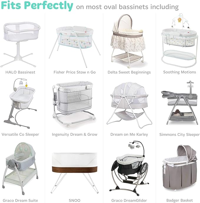 Joey + Joan Bassinet Fitted Sheet for 15 x 33 Inch Oval, Rectangular and Hourglass Mattress Pad – Woodlands - 1 Pack