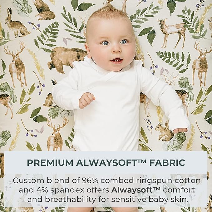 Pobibaby - 2 Pack Premium Changing Pad Cover - Ultra-Soft Cotton Blend, Stylish Woodland Pattern, Safe and Snug for Baby (Wildlife)