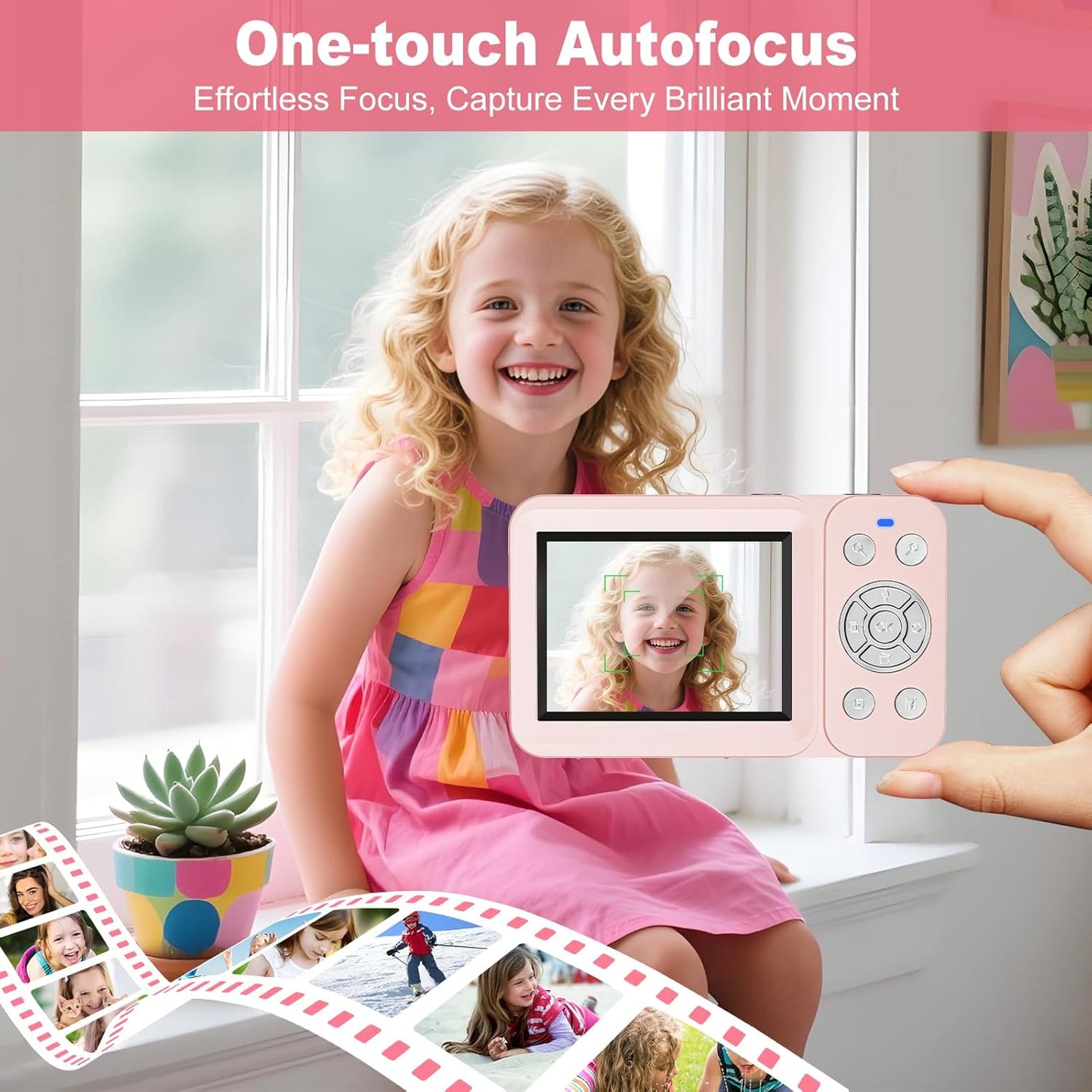 Digital Camera, 4K 64MP, 18X Zoom, Point and Shoot Digital Camera with 64GB TF Card & 2 Batteries, Portable Rechargeable Small Camera for Kids Teens Adult, Pink