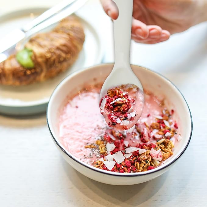 12 Pcs Kids Spoons and Forks Toddler Utensils Plastics Reusable Silverware Baby Cutlery Set Feeding Dinnerware Utensils BPA Free Microwave Dishwasher and Freezer Safe- White