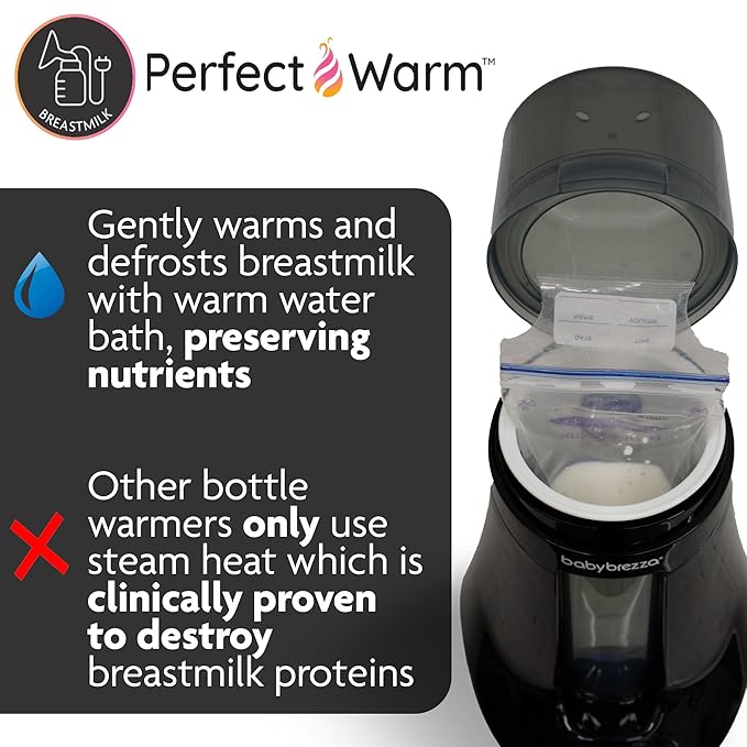 Baby Brezza Fast Baby Bottle Warmer - Baby Milk + Breastmilk Warmer Defroster – 2 Unique Temperatures for Breastmilk + Formula - Universal Fit for All Bottles, Bags + Jars