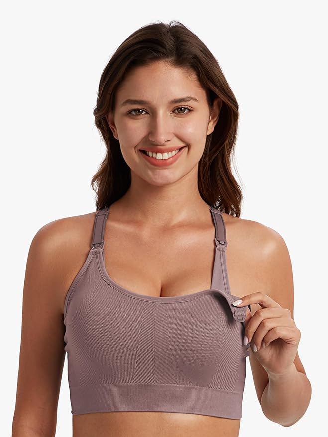Angelhood Nursing Bras for Breastfeeding, Seamless Nursing Sports Bra Medium Impact Support Maternity Bras for Pregnancy
