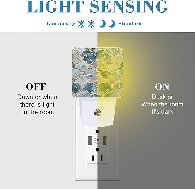 Golden Fluid Marble Texture Night Light Plug into Wall with Dusk to Dawn Sensor Cute Nightlight for Kid Girls Boys Women Men Room Decor, Hallway, Kitchen, Bathroom, Nursery, Stairs