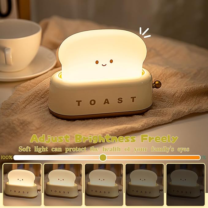 Cute Desk Decor Toaster Lamp, Kawaii Accessories Small LED Night Light for Kids Teen Girls, Room Decor Toast Lamp for Bedroom, Bedside, Living Room Aesthetic Stuff, Gift