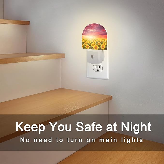 Sunflowers with Sunset Night Light for Kids,Blooming Summer Sunflowers Night Light Plug in with Dusk to Dawn Sensor,0.5w Energy Saving Nightlight for Hallway Stairway Kitchen Bedroom