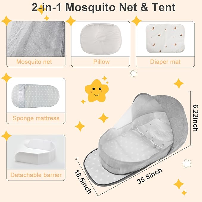 Portable Bassinet for Baby Travel & Home - Lightweight Foldable Bedside Sleeper with Breathable Mesh, Carry Bag & Storage Pocket, Compact Bassinets for Newborn Infant, Safe Cosleeping Design