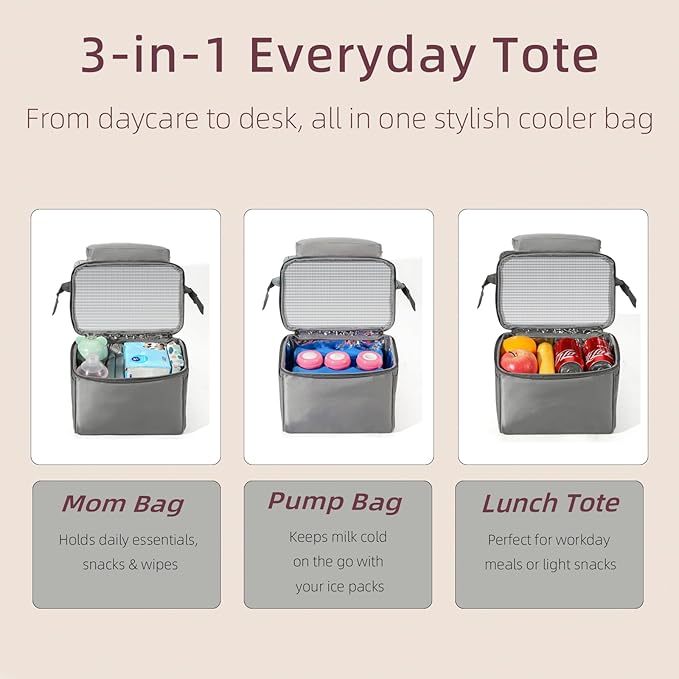 Insulated Bottle Cooler Bag, Holds 6×9oz, 18L Large 2-n-1 Backpack Lunch Bag for Nursing, Work, Daycare (Gray)