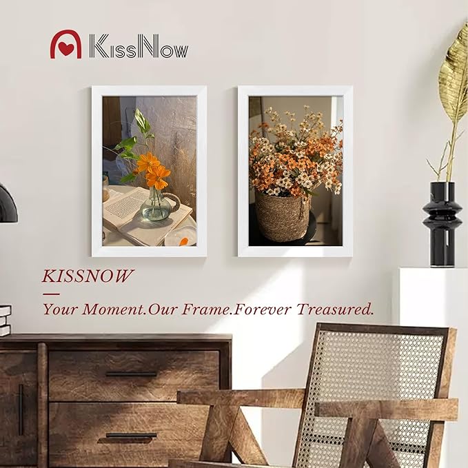 11x17 Picture Frame 2 Pack, Textured White Solid Wood, Wall Gallery Poster Frame