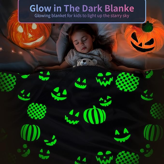 TEHALK Cute Halloween Pumpkin Blanket - Spooky Fall Throw for Kids, Teens, Women, Men - 40"x60"
