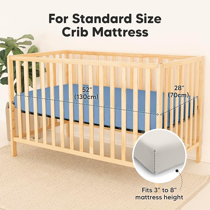 2-Pack Waterproof Baby Crib Sheets for Boys, Girls - 52x28 Viscose Derived from Bamboo Toddler Bed Sheet Neutral, Fitted Crib Mattress Protector Cover for Baby Bedding, Soft & Gentle (Slate)