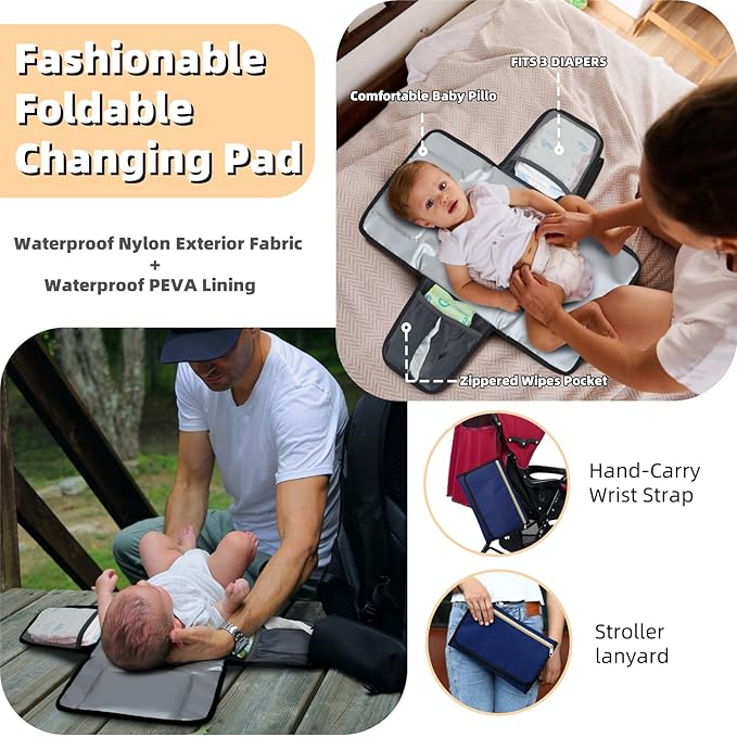 Diaper Bag Backpack with Changing Pad, Pacifier Case, Baby Bag for Boy Girl Toddler - Large, Stylish, Waterproof Travel Quilted Diaper Bag for Mom - Baby Shower - Navy Blue