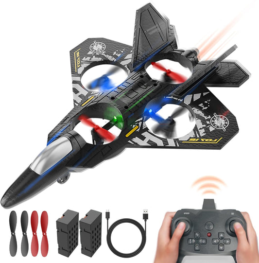 BEZGAR Drones for Kids | 2.4GHZ RC Plane, Remote Control Airplane, RC Helicopter, 360° Flip Fighter Jet Toy with Colorful LED Navigation Light Gray