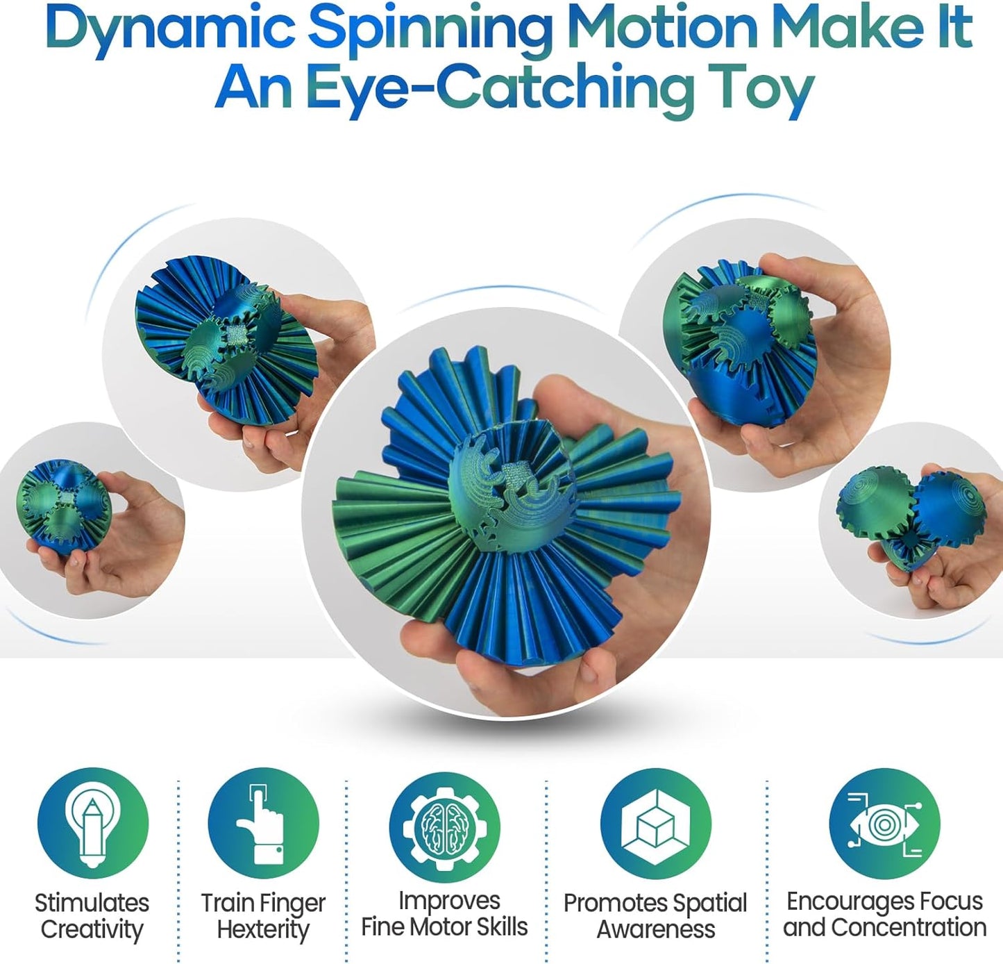 Gear Ball - 3D Printed Gear Ball Spin Ball Gear Sphere, The Steampunk Whirling Wonder Fidget Toy, Multi-Functional Gear Ball Cube Fidget Toy, Perfect for Stress and Anxiety Relaxin Desk Toy