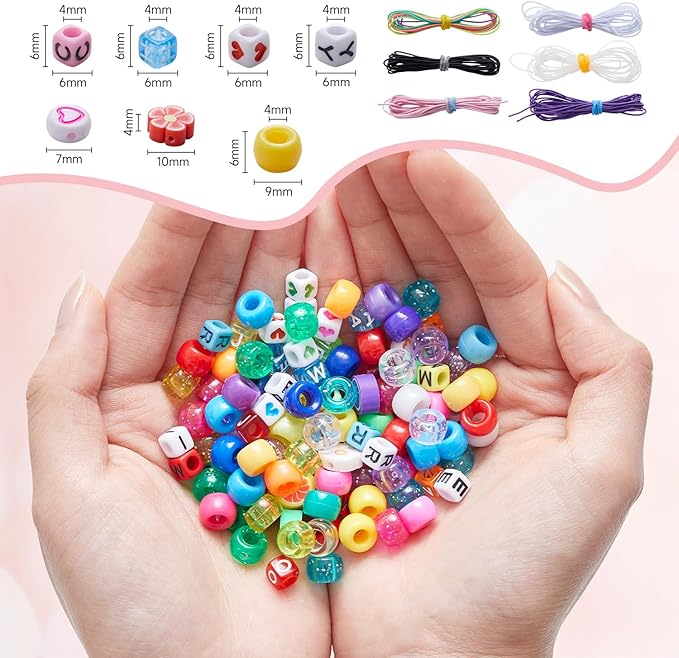 INSCRAFT 1200PCS Bracelet Making Kit, 24 Colors Pony Rainbow Kandi Beads, Friendship Bracelet Kit with Elastic Strings for Jewelry Making, Craft Gifts for Girls Adults