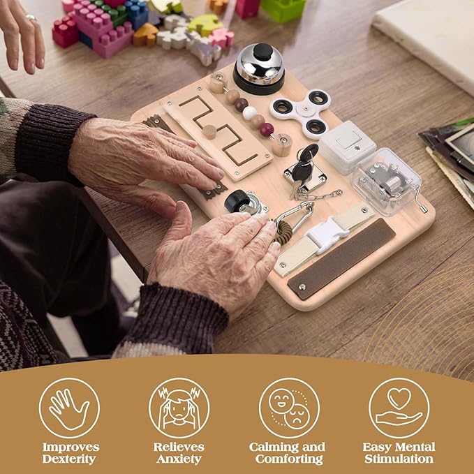 Dementia Activities for Seniors-Fidget Busy Board-Alzheimers Products for Elderly-Memory Games for Autism Adult-Dementia Gadgets-Sensory ADHD Toys-Anxiety Relief Items-Gift for Seniors