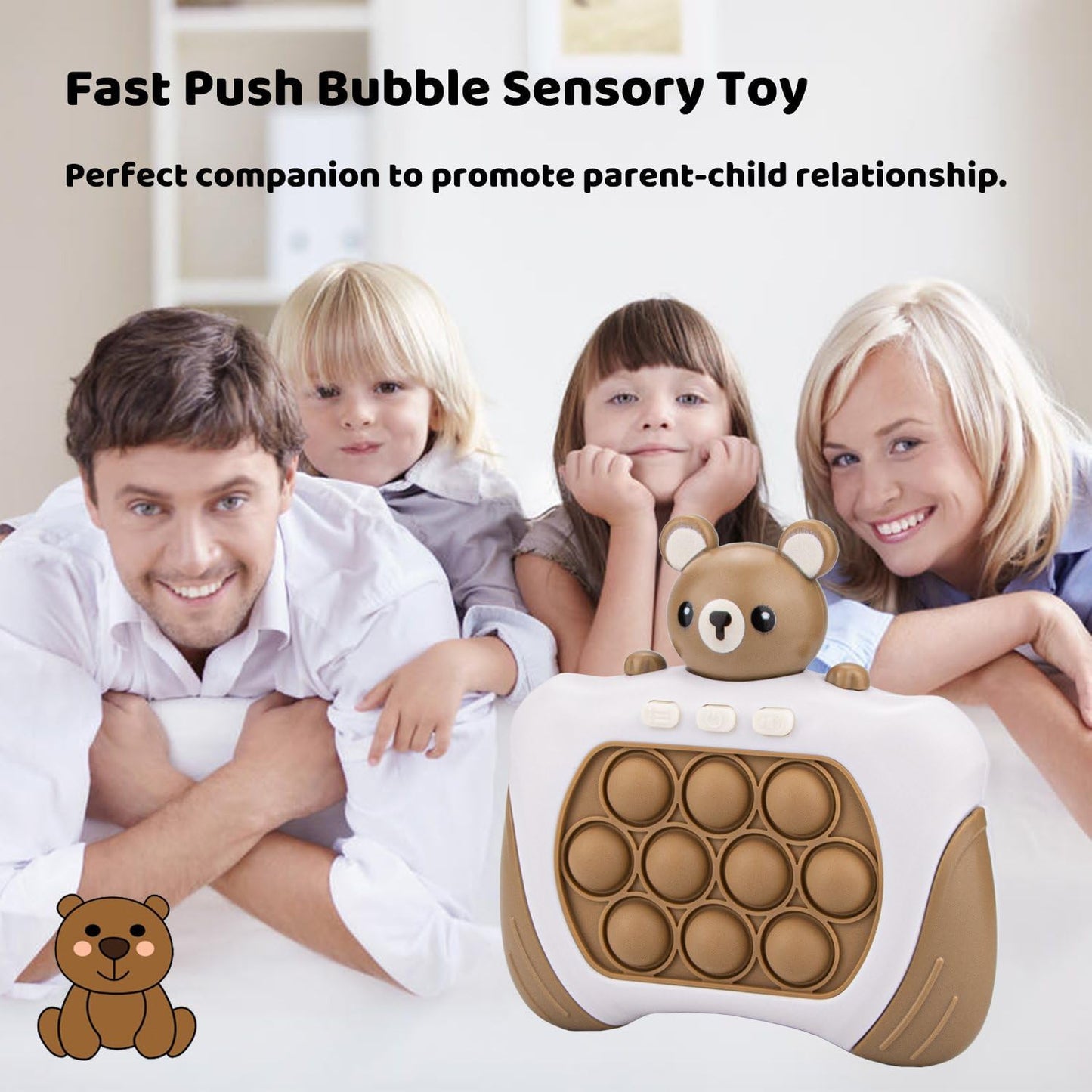 Fast Push Bubbles Pop Fidget Toy It Game, Quick Push Light Up Pop Interactive Sensory Toy, Fast Push Button Game for Kids Adult, Stress Relief Handheld Game Present Toy for 3 4 5 6 7 Years Boy Girl