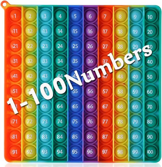 Math Toys P0p with Numbers, Kingmall 1-100 POP Rainbow Square Fidgett Ttoy 100bubbles Learning Tool for Teachers to Create Kinds of Math Manipulatives【with 1-100 Numbers Tables】