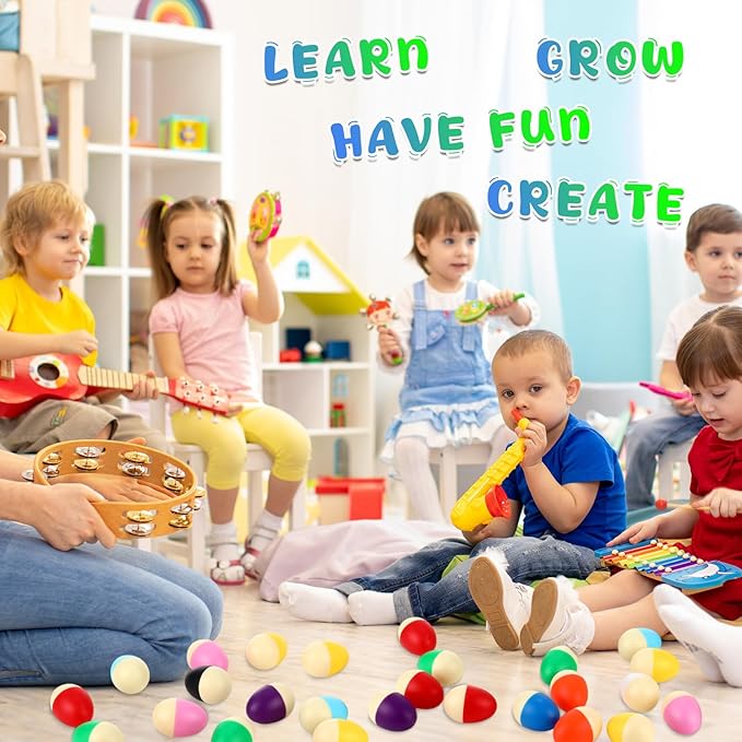 Yeshone 100 Pieces Egg Shakers Musical Instruments Percussion Maracas Egg for Kids Toys Plastic Easter Shaker for Learning DIY Painting, Classroom Music, Rhythm(Splicing Color)