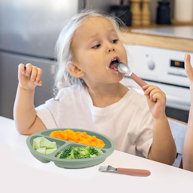 Toddler Utensils, Kids Silverware with Silicone Handle, Spoons and Forks Set, 18/8 Stainless Steel Children Safe Feeding Supplies, 6 Pack, Dishwasher Safe