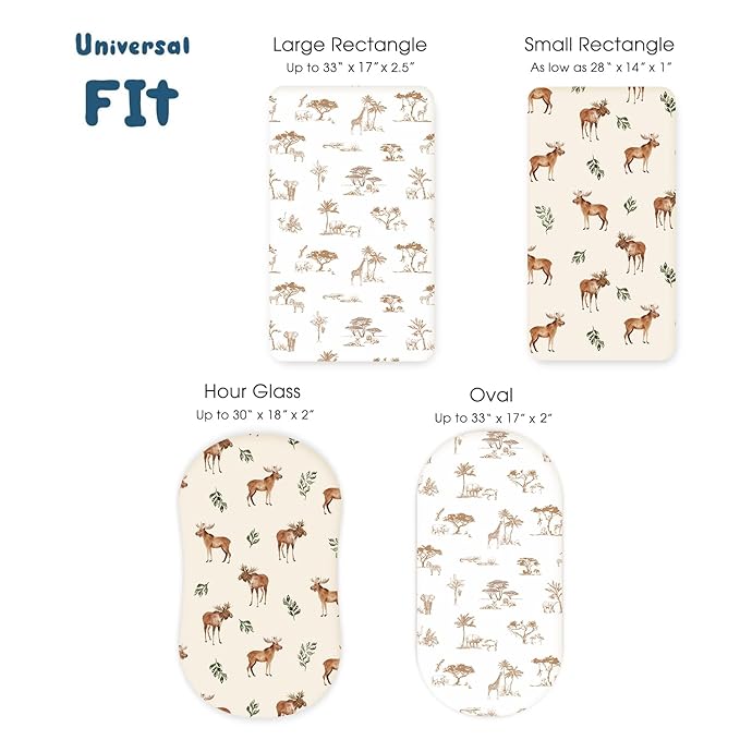GRSSDER Ultra Soft Bassinet Sheets 2 Pack, Stretchy Breathable Knit Bassinet Mattress Sheets for Baby, Universal Fitted Baby Cradle Moses Basket Oval Rectangle Mattresses Safe and Snug, Animals Print