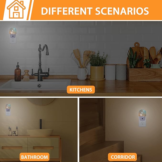 Starfish Shells Night Light,Beach Night Lights Plug into Wall with Dusk to Dawn Sensor,Lamp for Bedroom Bathroom Hallway Nightlight for Women Girls