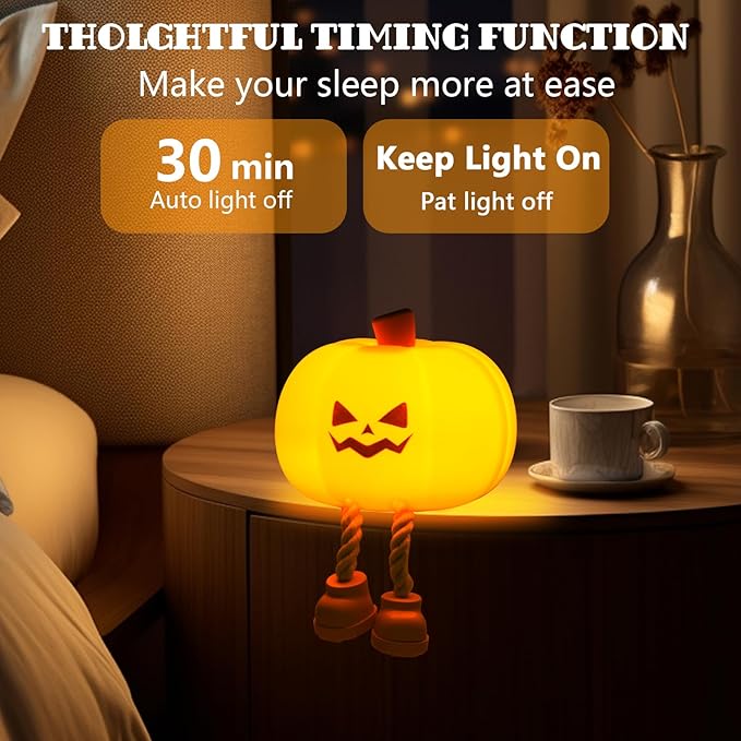 Pumpkin Night Light, Cute LED Pumpkin Lamp with 3 Level Dimmable, Nursery Nightlight for Kids, Silicone Rechargeable Bedside Touch Lamp, Funny Office Desk and Halloween Decor Toy for Woman and Kids