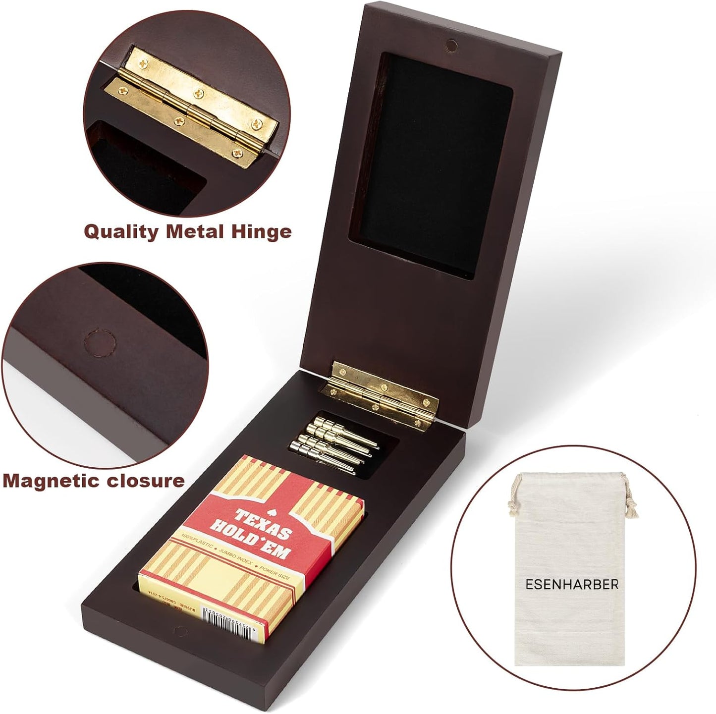 Foldable Wooden Cribbage Board Set - Elegant 3-Track Design with Magnetic Closure, 9 Metal Pegs, Full Deck of Cards, Perfect for Family Game Nights and Travel