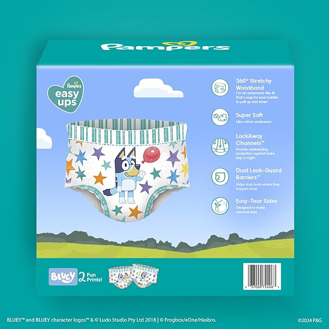 Pampers Training Pants - Easy Ups Boys & Girls Bluey - Size 2T-3T, 140 Count, Children's Potty Underwear (Packaging May Vary)