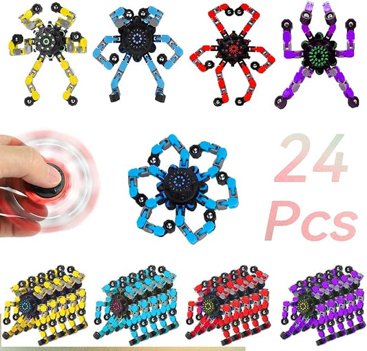 24pcs Transformable Fidget Spinners Children's Advanced Fidget Toys for Stress Relief Ideal Fidget Spinners for Sensory Toys for Boys and Girls with Autism，Party Favors