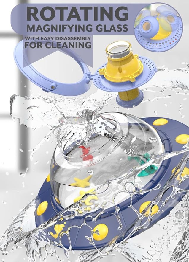 JDS Educational UFO Observation Display - Portable Fishbowl, Insect/Critter Habitat, Terrarium, Enclosure, and Plant Observatory with Magnifying Glass - STEM Toy for Kids