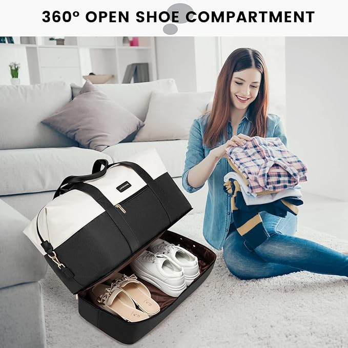 LOVEVOOK Weekender Bag, Large Travel Duffel Bag for Women with 2 Packing Cubes, Carry on Overnight Bag with Shoe Compartment, Mom Hospital Bags for Labor and Delivery