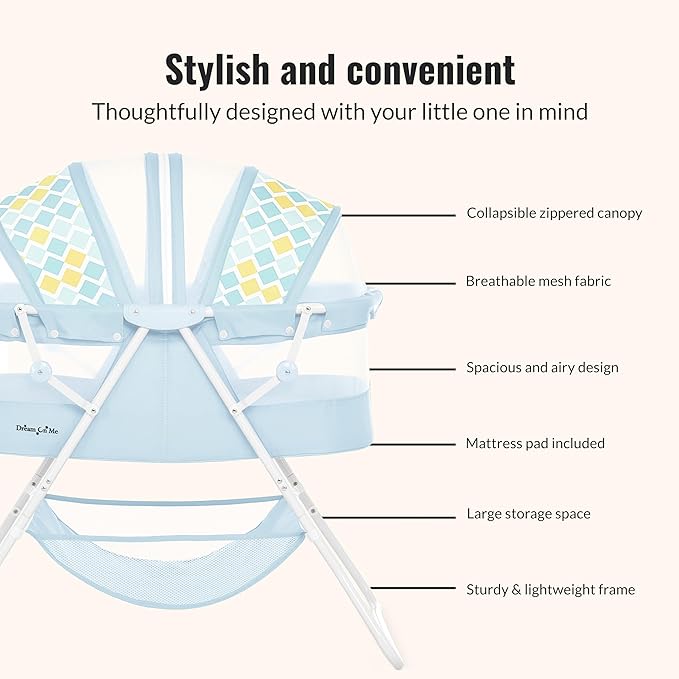 Karley Bassinet for Newborns | Award-Winning 2021 National Parenting Product & Mom’s Choice Winner | Portable Lightweight Bassinet with Adjustable Canopy, Dual-Sided Mattress & Storage Bag