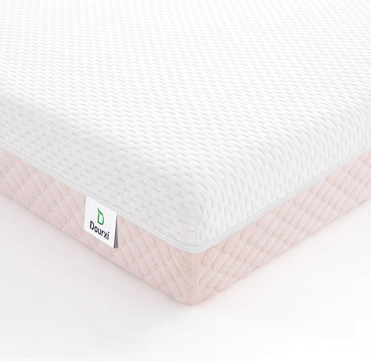 Mini Crib Mattress, 38x24X4 Inch Dual Sided Comfort Gel Memory Foam, Breathable Premium Baby Mattress for Mini and Portable Cribs w/Removable Outer Cover - White&Pink