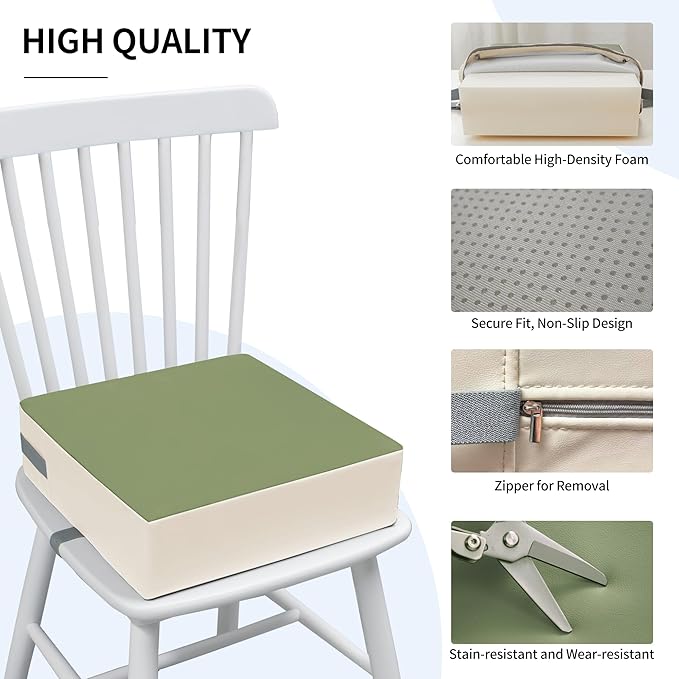 Toddler Booster Seat for Dining Table, 2 Elastic Seat Belts, Anti-Scratch PU Skin-Friendly, Waterproof, Anti-Wrinkle, Detachable Non-Slip Bottom