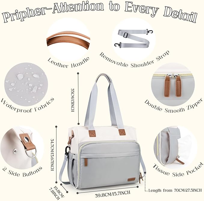 Diaper Bag Backpack, Mommy Travel Diaper Bag Tote with Shoulder Strap, Hospital Bag, Weekender Baby Bag for Mom