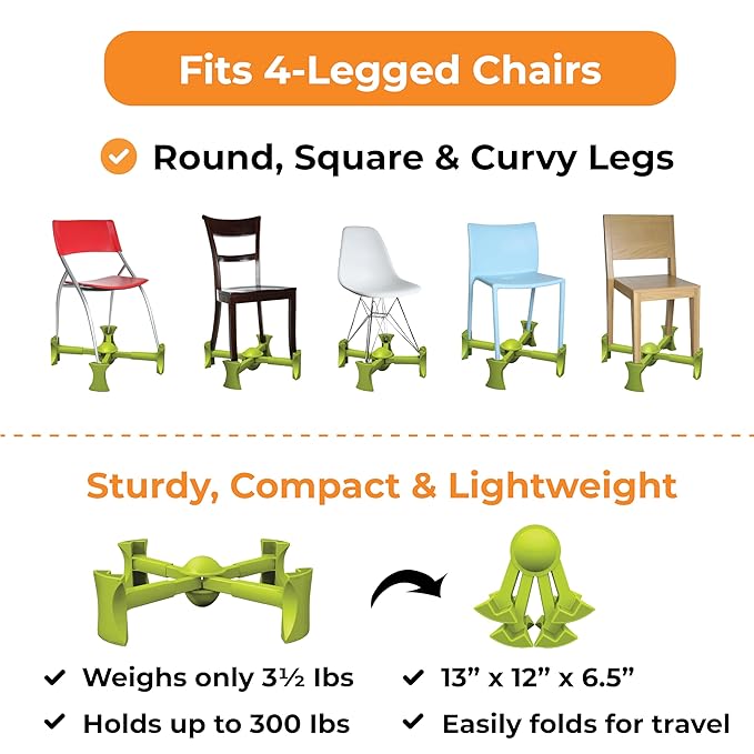 KABOOST Booster Seat for Kitchen Chair, Green - Goes Under The Chair - Portable Booster for Toddlers and Grown Ups