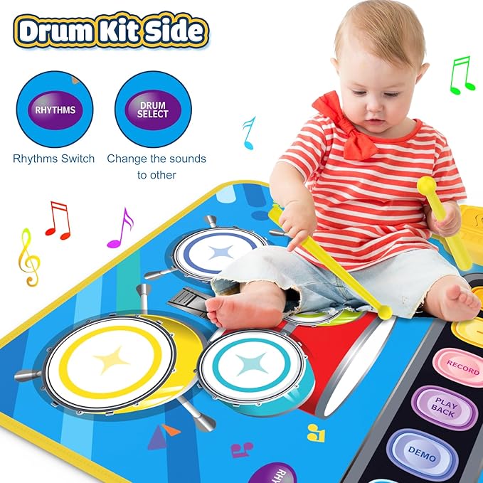 Baby Toys for 1 Year Old Boy Girl, 2 in 1 Musical Piano & Drum Mat for Toddlers 1-3, Early Education Baby Piano Mat Learning Floor Toy 12-18 Months, Christmas Birthday Gift for 1 2 3 Year Old Girl Boy
