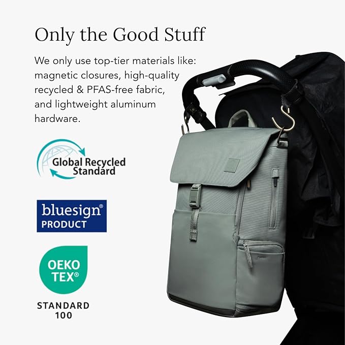 Huhu Diaper Bag Backpack – Baby Bag for Moms & Dads – Water-Resistant, Unisex Travel Kit for New Parents – Includes Changing Pad and 2 Organizer Pouches (Outdoorsy Sage)