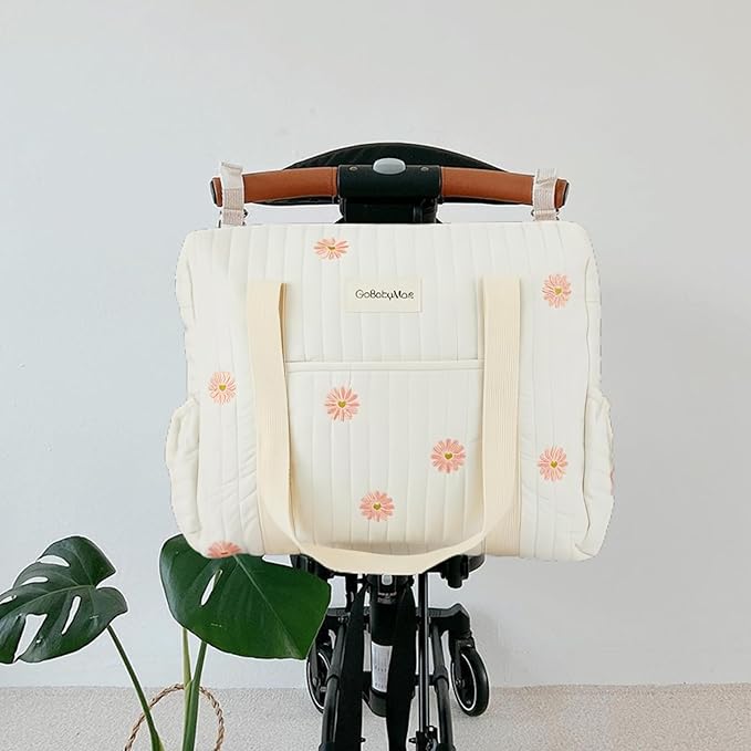 Large Diaper Bag Tote, Maternity Travel diaper tote, Multifunction baby bag, Baby Nappy Bags, Messenger bag (Medium - Flowers)