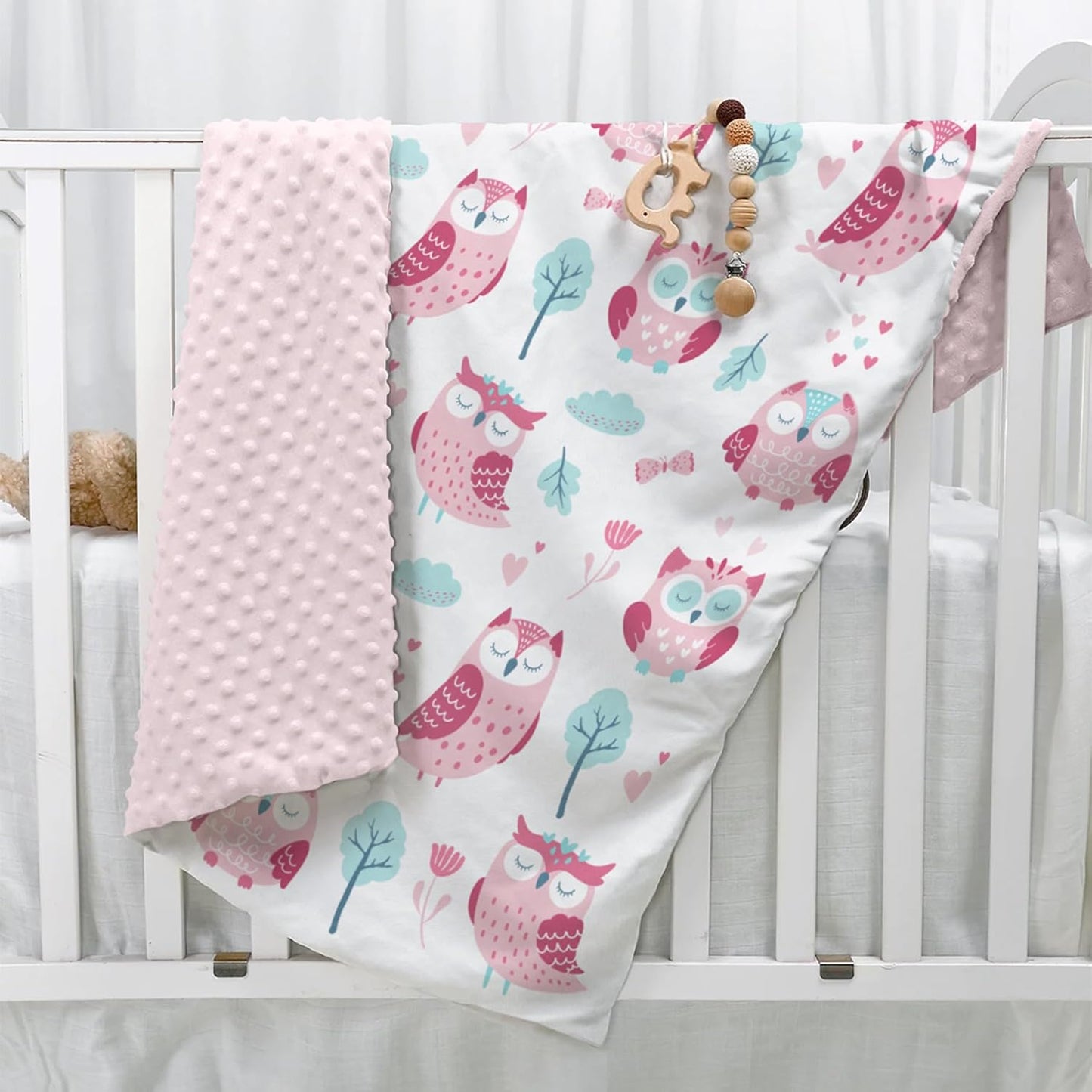 Owl Kid Blanket for Girl - Soft Kids Throw Minky Blankets with Dotted Backing for Girls - Kids Nursery Crib Blanket 30x40