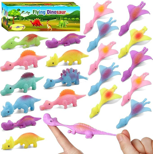 38 Pcs Slingshot Dinosaur Finger Toys, Halloween Toys Party Favors for Kids Sticky Rubber Dino Flying Catapult Fidget Toys for Boys Girls Goodie Bag Easter Basket Stuffers Valentines Xmas Gifts