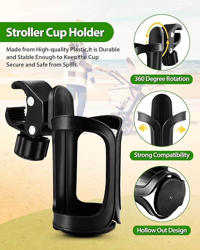 2 Pack Stroller Drink Holders, Universal Cup and Bottle Holder for Trolleys, Walkers and Bikes