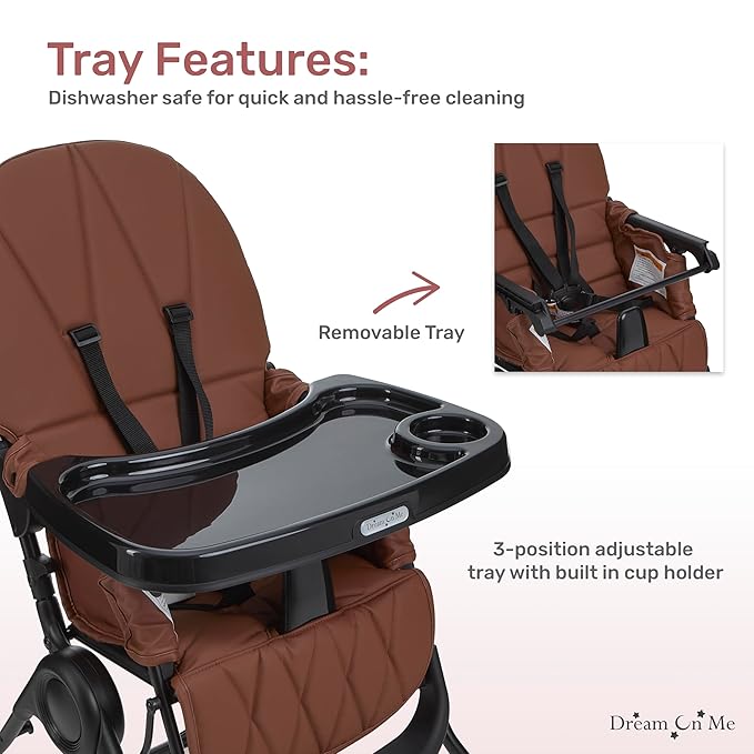 Dream On Me Snack and Stow Highchair | Adjustable Feeding Chair with Removable Tray, Lightweight, Foldable Design, Easy to Clean, Perfect for Toddlers & Infants