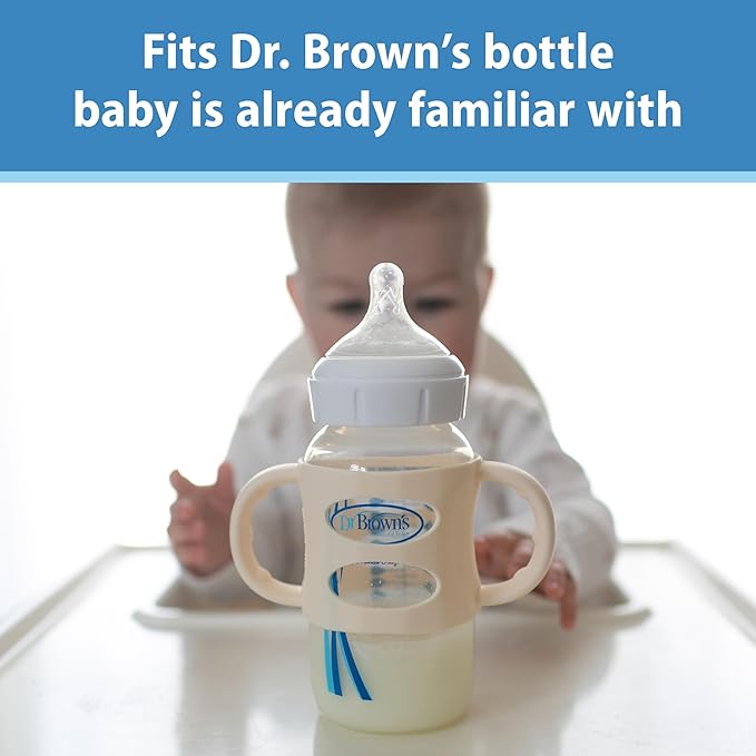 Dr. Brown's Wide-Neck Baby Bottle Handles, 100% Silicone, Easy Grip Removable Handles for Bottle to Sippy Cup Transition, Blue, 4m+