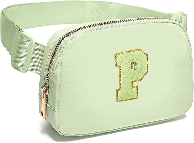 Gitus Gifts for 8 9 10 11 12 Year Old Girls Belt Bag Fanny Pack Crossbody Bags with Initial Letter Patch Cute Stuff Birthday Gifts for Teen Girls Women Personalized Trend Stuff (Light Green-P)