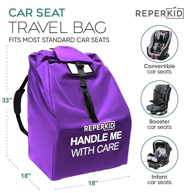reperkid Premium Car Seat Travel Bag for Airplane - Durable, Universal Fit, Water-Resistant Gate Check Bag with Adjustable Carry Straps - for Safe and Hassle-Free Travel
