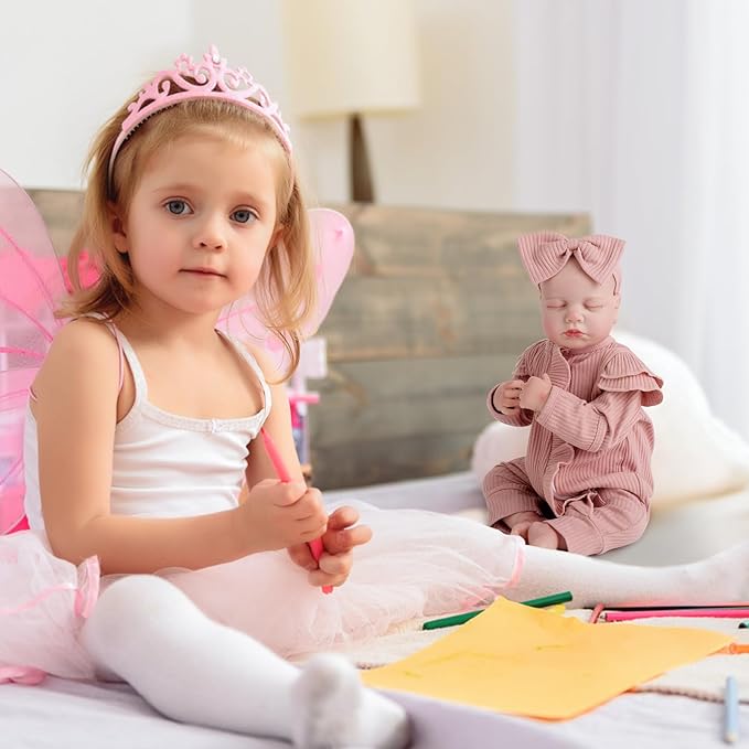 Jirachi Realistic Reborn Baby Dolls, Sleeping Real Life Soft Body Baby Girl, 18 Inch Lifelike Reborn Baby with Pink Clothing Set for Kids 3+