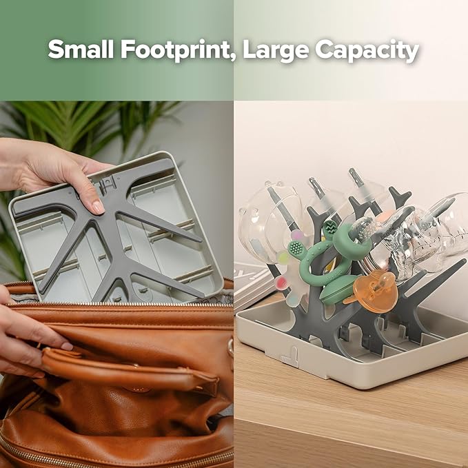 haakaa Baby Bottle Drying Rack, Space Saving Bottle Drying Tree for Bottles/Pump Parts/Pacifiers and Other Baby Essentials, Easy-Store Dryer Rack Great for Home & Travel, BPA Free (Slate Grey)