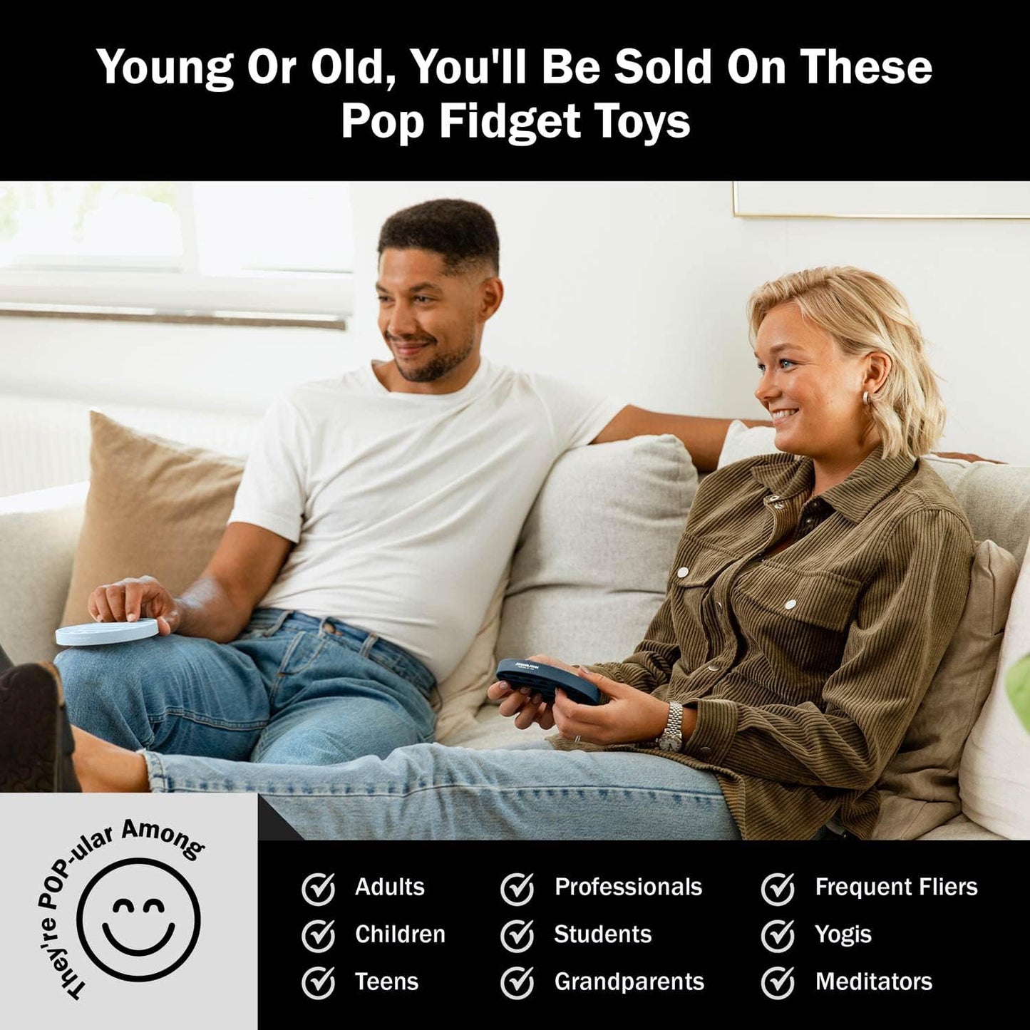 Pop It Fidget Toys 2-Pack, Sensory Toys for Adults & Kids, Stress & Anxiety Relief Toys, Stylish Scandinavian Design, Robust & Firm, Poppet Loud on Both Sides, Blue